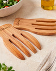 Personalised engraved bamboo salad hands – hand-shaped salad servers engraved with names