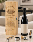 Custom engraved bamboo wine box with wine accessories open lid