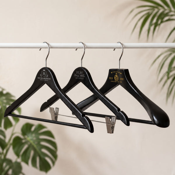Personalised Engraved Natural Black Wooden Hangers