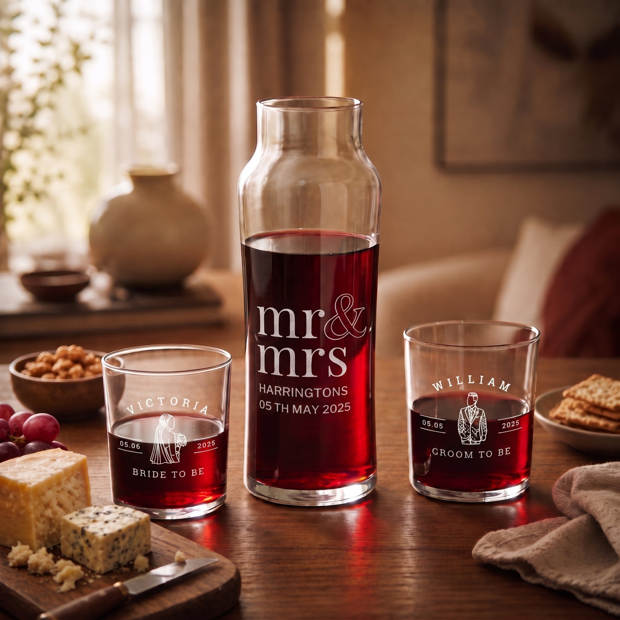 Personalised engraved carafe set with 2 glasses