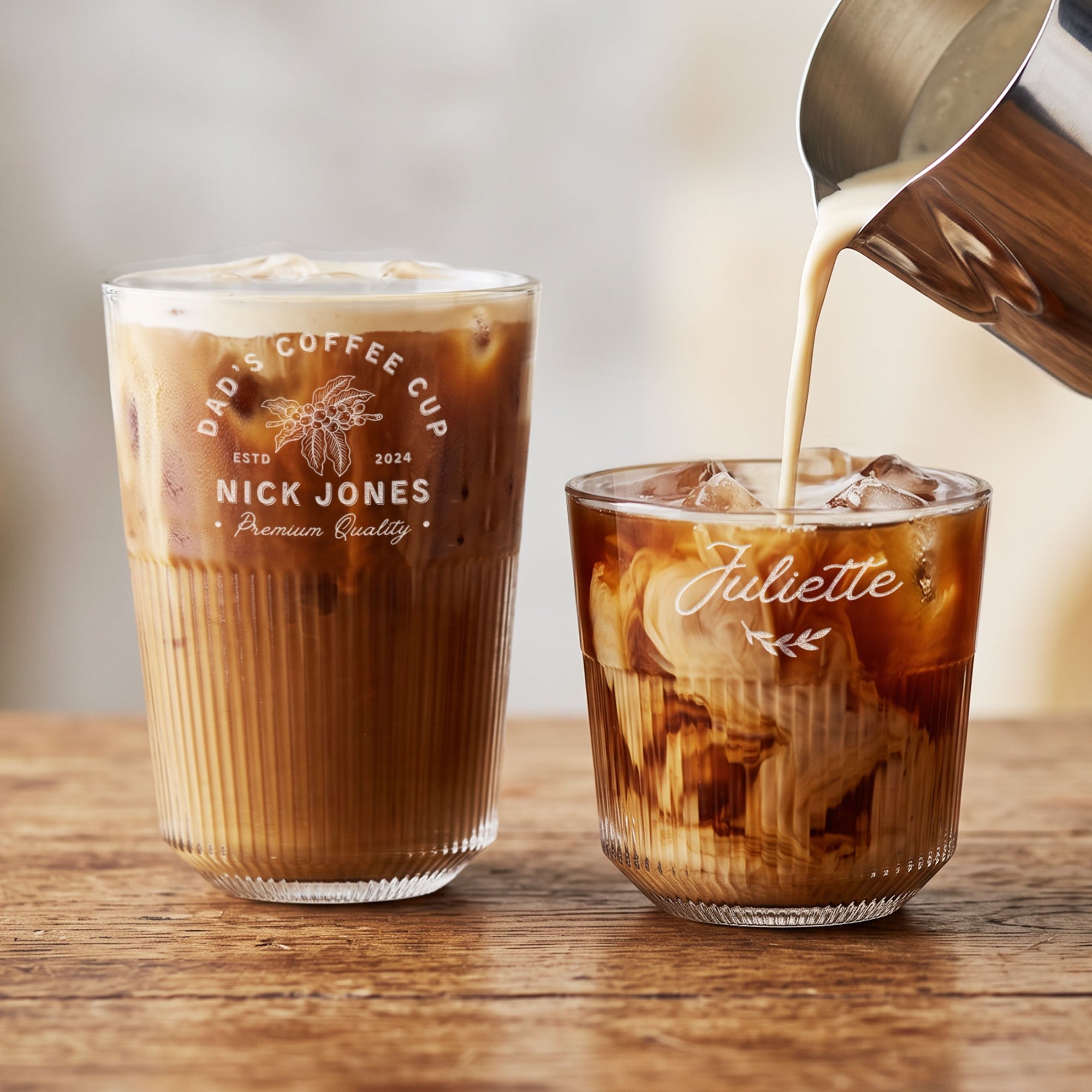 Personalised engraved glass beverage and coffee tumbler