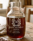 Personalised engraved glass carafe with a birthday design