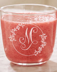 Personalised engraved glass tumbler with a smoothie and a monogram design