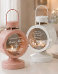 Personalised engraved memorial glass lantern with tealight – in loving memory keepsake in baby pink and white