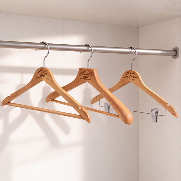Personalised Engraved Natural Beech Wooden Hangers