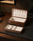 Personalised engraved walnut double-layer jewellery box with monogram on the lid