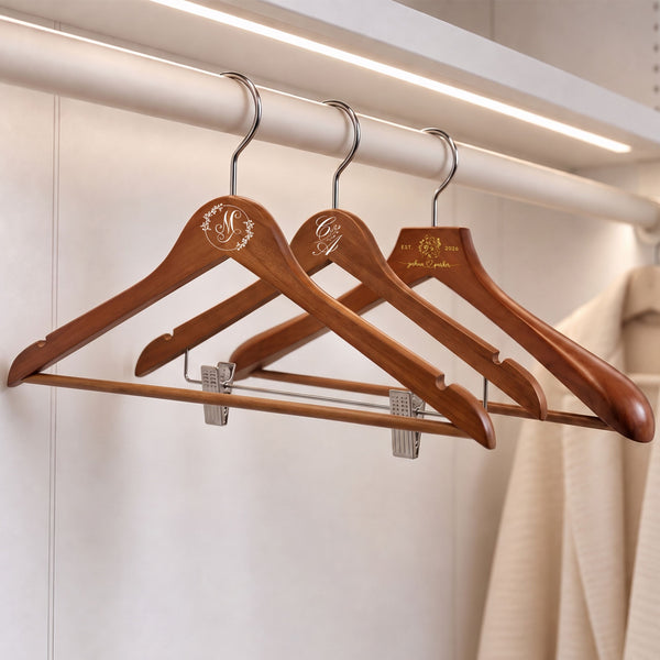 Personalised Engraved Walnut Wooden Hangers
