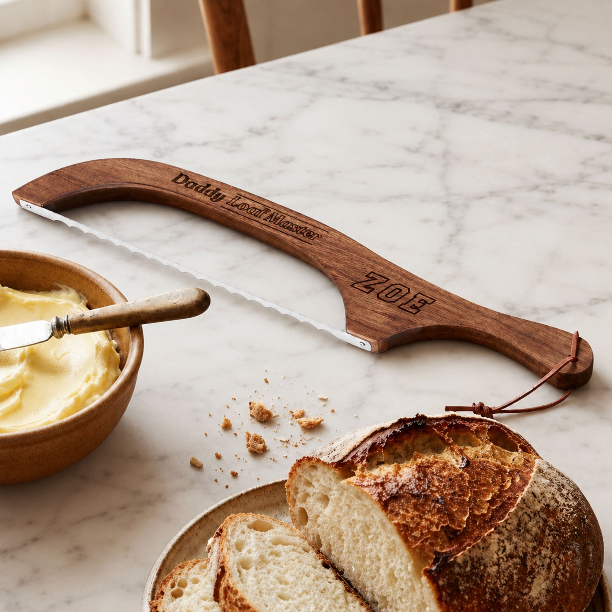Personalised engraved wooden bread and sourdough knife