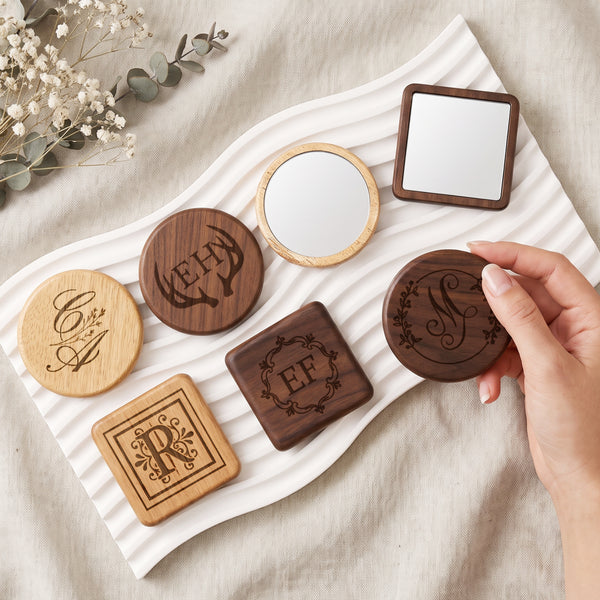 Custom Engraved Wooden Pocket Face Mirror