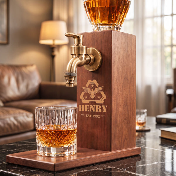 Personalised Engraved Wooden Whiskey Dispenser with Tap Faucet