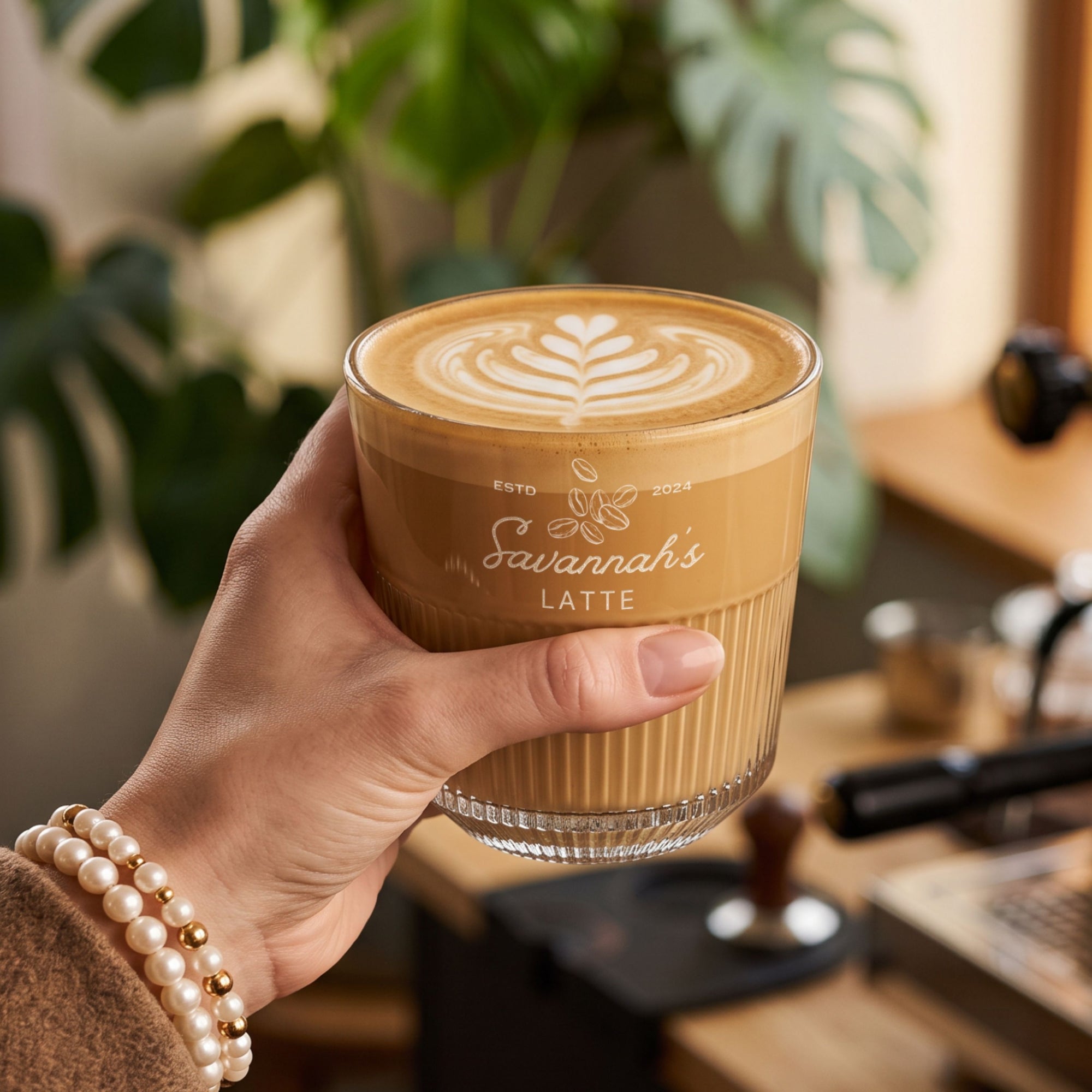 Personalised glass coffee and tea tumbler