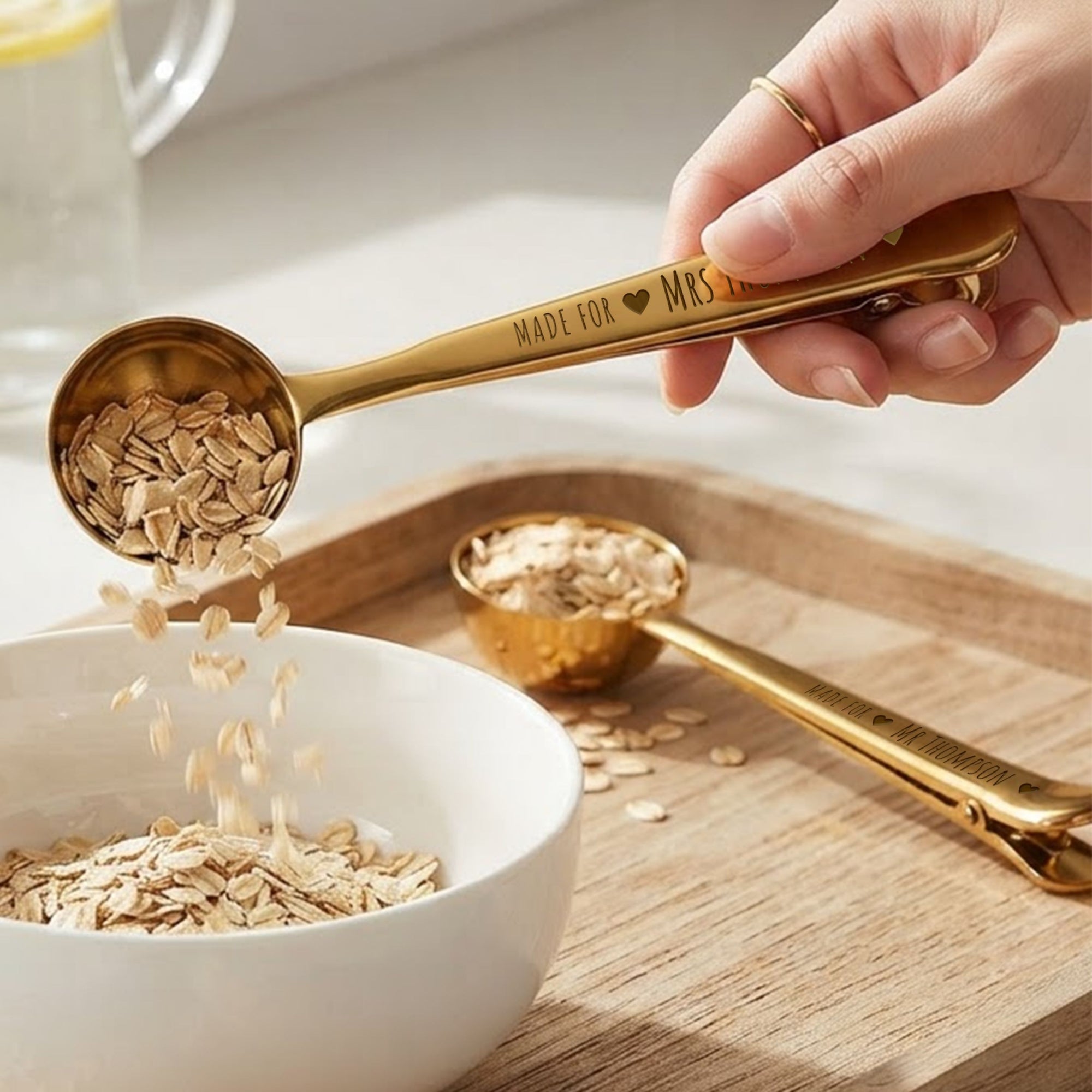 Personalised gold coffee scoop measuring spoon
