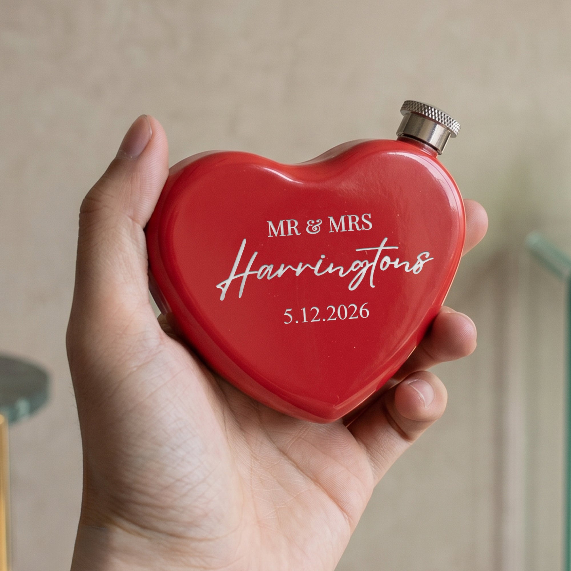 Personalised 4oz heart hip flask laser engraved stainless steel bridesmaid wedding gift