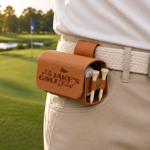 Custom Engraved Leatherette 2 Golf Balls Pouch & Tee Holder