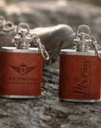 Personalised leatherette mini hip flask keyring laser engraved 1oz bridesmaid and groomsman gift