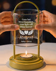 Personalised engraved cylinder glass memorial lanterns in baby pink and yellow with tealight – remembrance keepsake