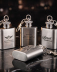 Personalised mini hip flask keyring laser engraved 1oz bridesmaid and groomsman gift