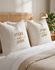 Personalised embroidered muslin cushion cover colour options white green aqua