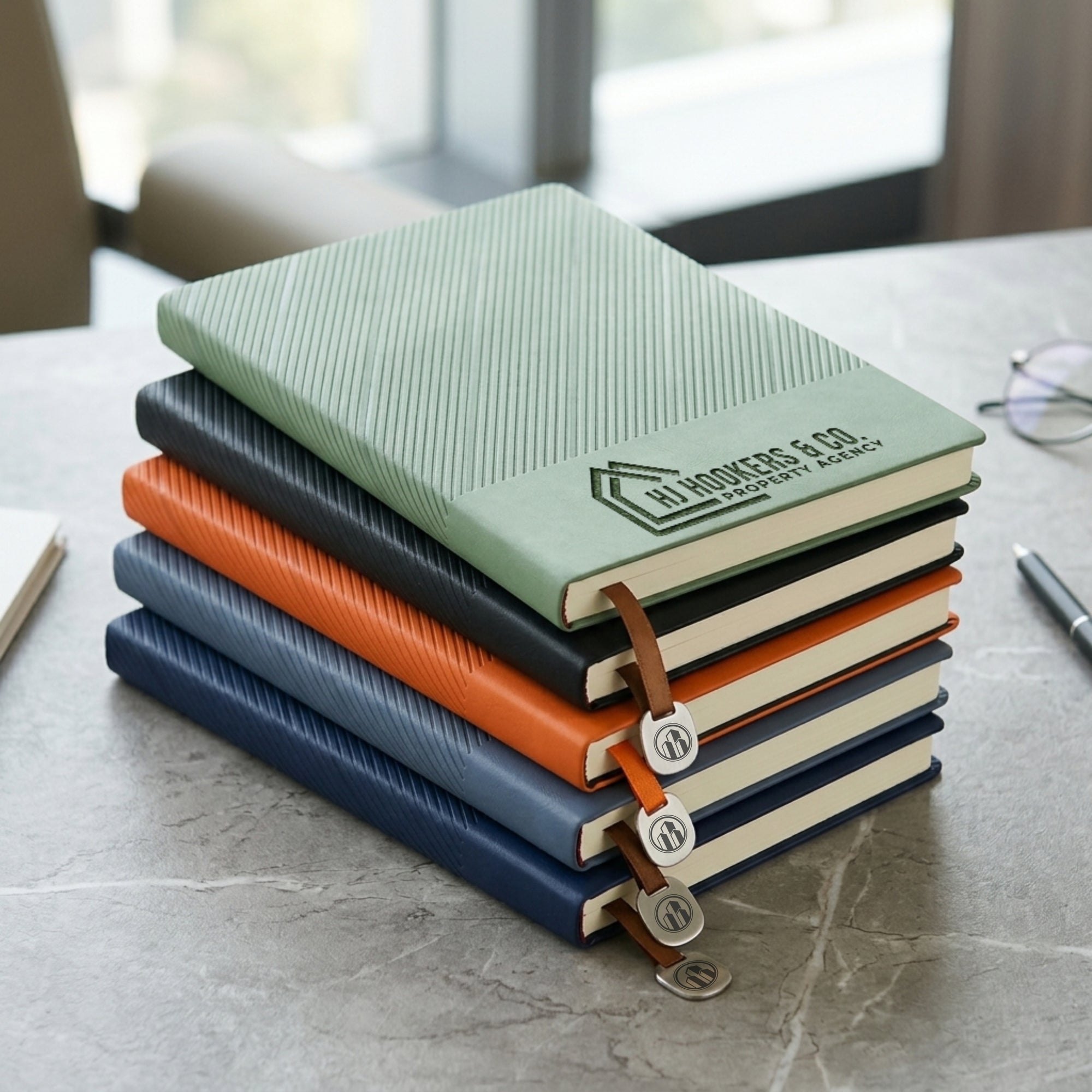 Personalised striped leatherette A5 journal notebook colours