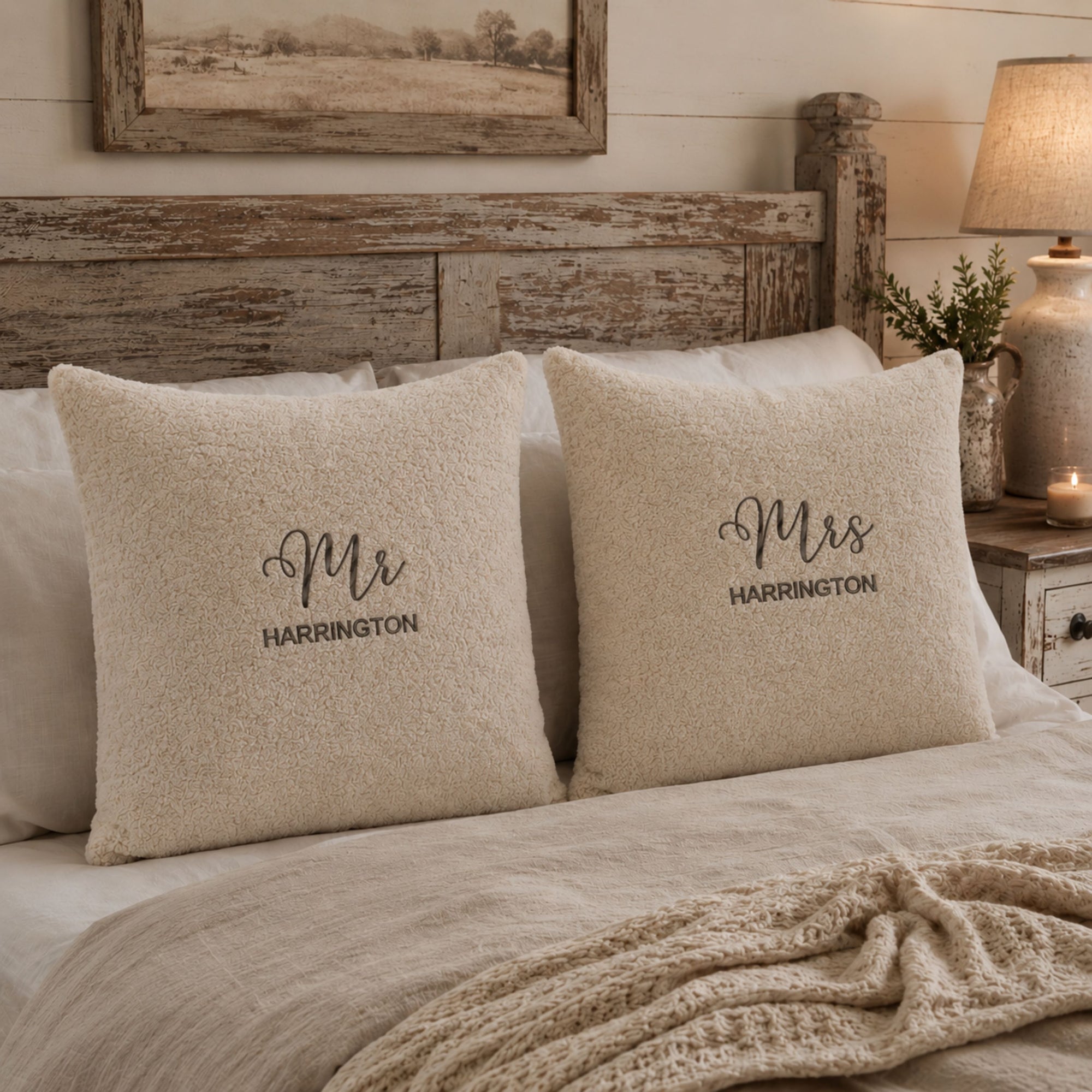 Personalised embroidered teddy cushion cover colour options beige and brown