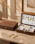 Personalised engraved walnut wood lockable jewellery box with gold key