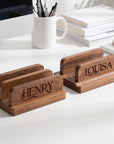 Walnut single and double slot laptop stands engraved with names