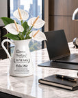 Personalised white enamel vase on a desk as a corporate retirement gift