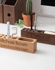Personalised engraved wooden 4-in-1 desk organiser with pen holder and vase
