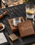 Personalised engraved wooden ashtray with lid in black walnut