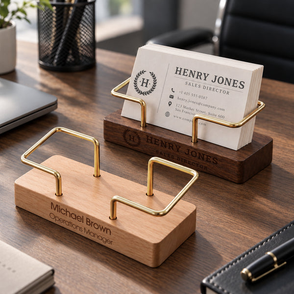 Personalised Engraved Wooden & Brass Business Card Holder