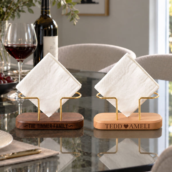 Personalised Engraved Wooden & Brass Napkin Holder