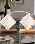 Personalised wooden and brass napkin holders in beech and walnut, engraved with family names
