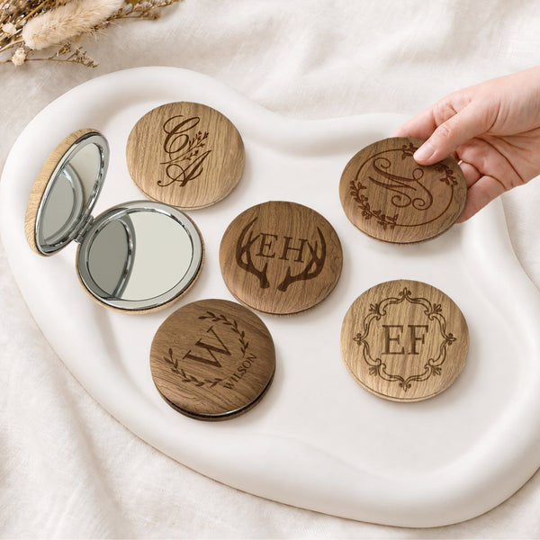 Custom Engraved Wooden Double Sided Pocket Face Mirror