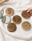Personalised engraved wooden double-sided pocket mirror