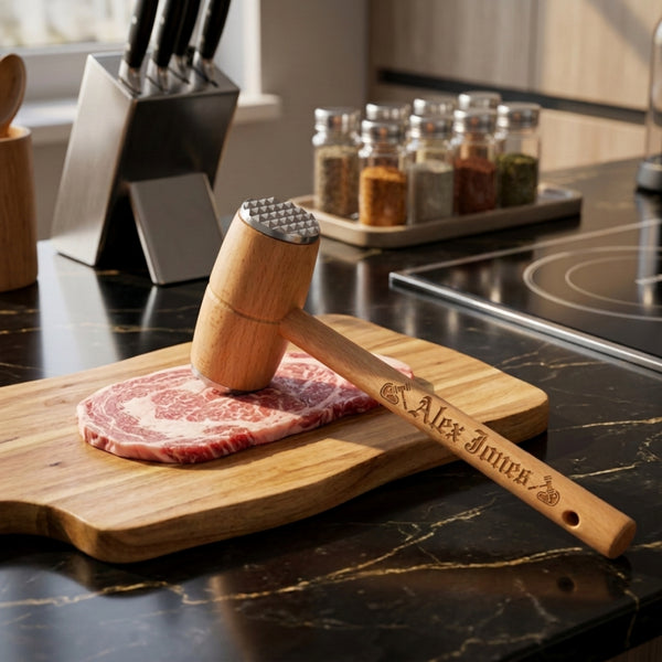 Personalised Engraved Wooden Meat Tenderiser Hammer