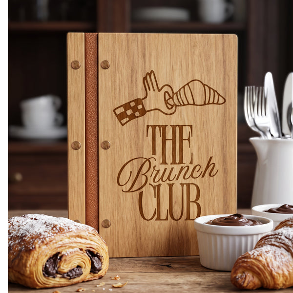 Personalised Engraved Wooden & Vegan Leather A4 Menu Binder Cover