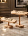 Personalised engraved wooden watch stands in two sizes – walnut and beechwood