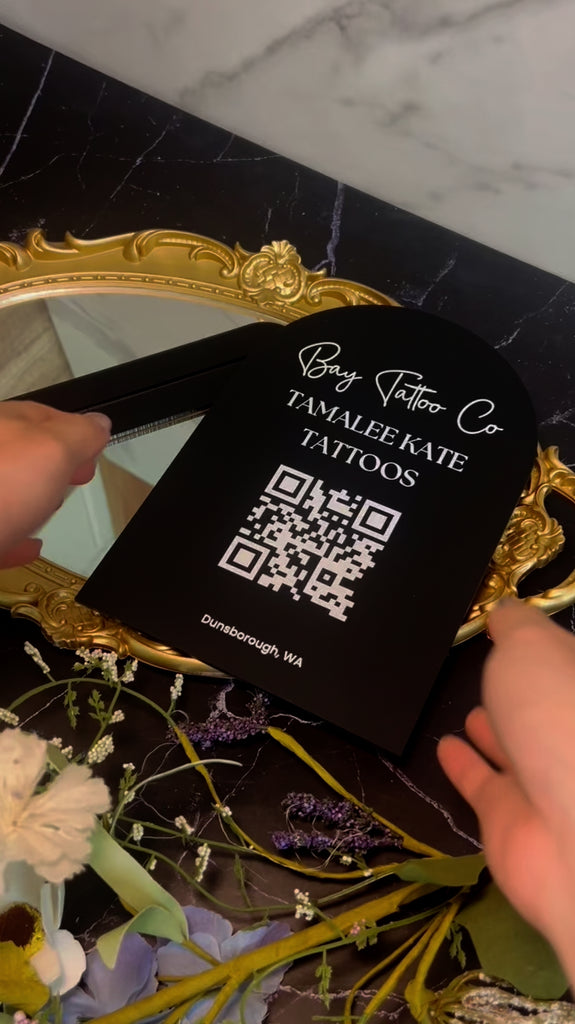 Personalised Acrylic Arch QR Code Scan To Pay Business Sign, Custom UV Print Mirror Spa, Beauty Salon, Cafe Retail Reception Display Signage