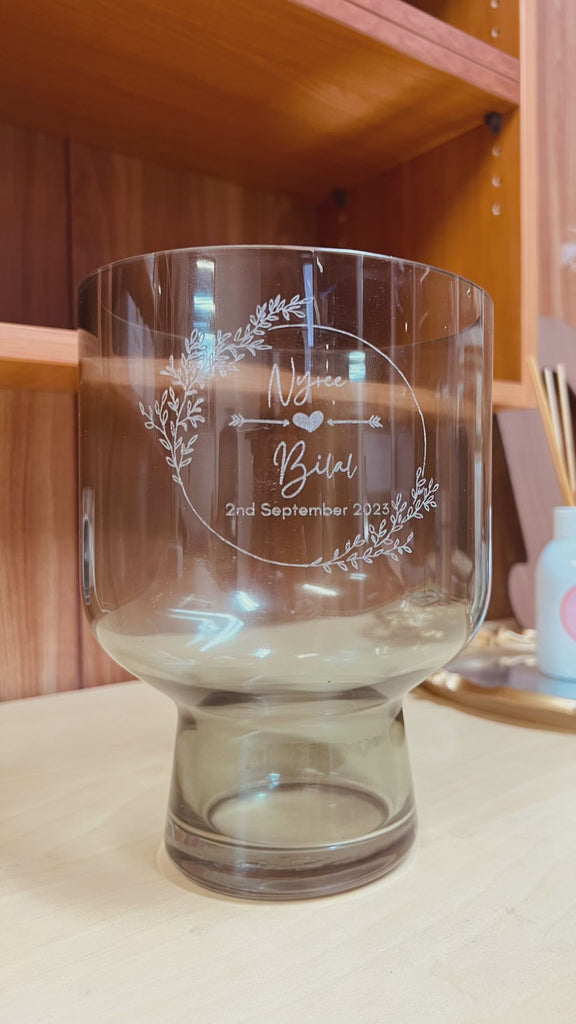 Personalised Compote Green Glass Flower Vase, Custom Engraved Memorial, Wedding, Bridesmaid, Bride's Mother, Housewarming, Anniversary Gift
