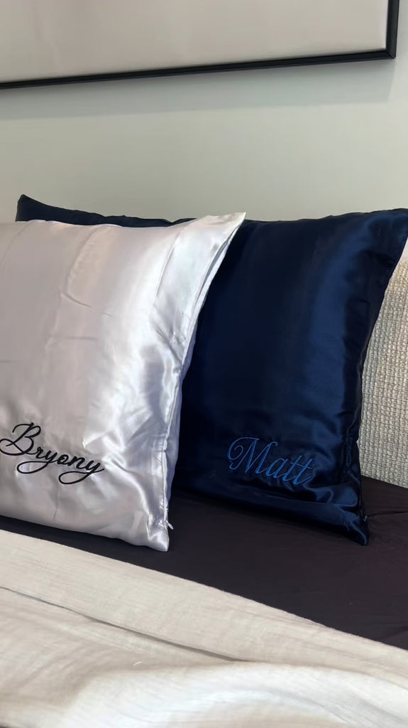 Personalised Embroidery Mulberry Pillowcase, Custom Embroidered Name Silk Skin Friendly/ Anti Frizz Hair Bedding, Birthday Housewarming Gift