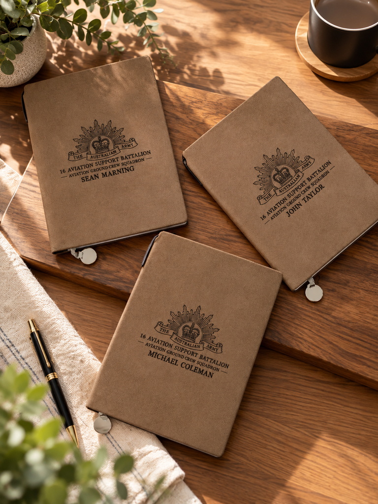 Personalised Soft Leatherette A5 Notebook with Pen & Metal Bookmark Charm, Custom Engraved Logo Business Journal, Graduation, Corporate Gift