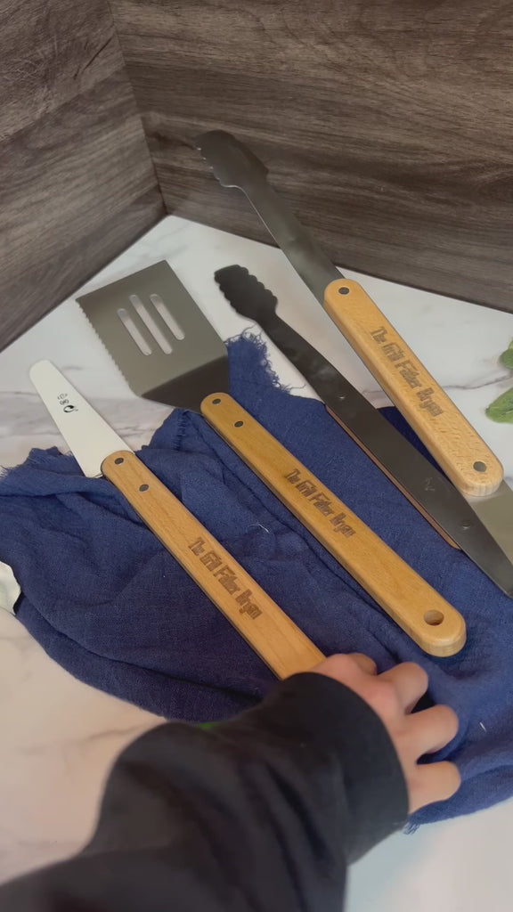 Personalised BBQ Tools Gift Set, Custom Engraved Barbecue Tongs, Knife, Spatula, Grill Master, Dad, Groomsman, Housewarming, Corporate Gift