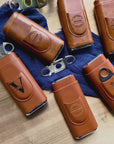Personalised Tan Leatherette Cigar Case & Cutter Custom Engraved Logo Travel Portable Cedarwood Humidifying Box Groomsman Dad Corporate Gift