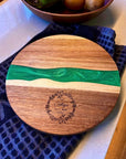 Personalised Wood Round Resin Cheese Tray, Custom Logo Etched Kitchen Cutting Serving Board, Charcuterie Platter Corporate Housewarming Gift