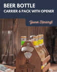 Engraved Wooden Beer Bottle Carrier 6 Pack with Opener