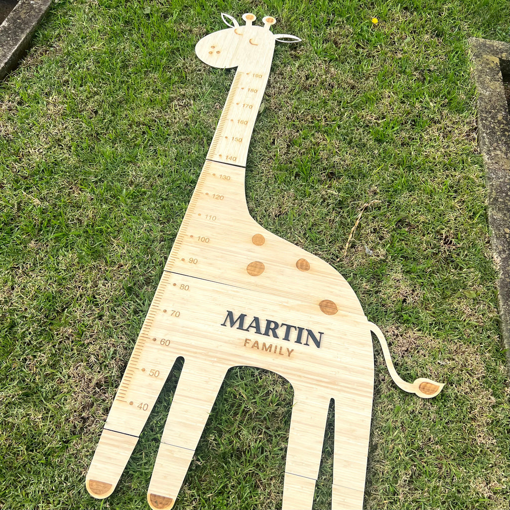 Custom 3D Raised Name Wooden Giraffe Height Chart, Personalised Laser Cut & Engraved Family Growth Metric Ruler Record, Nursery Wall Decor