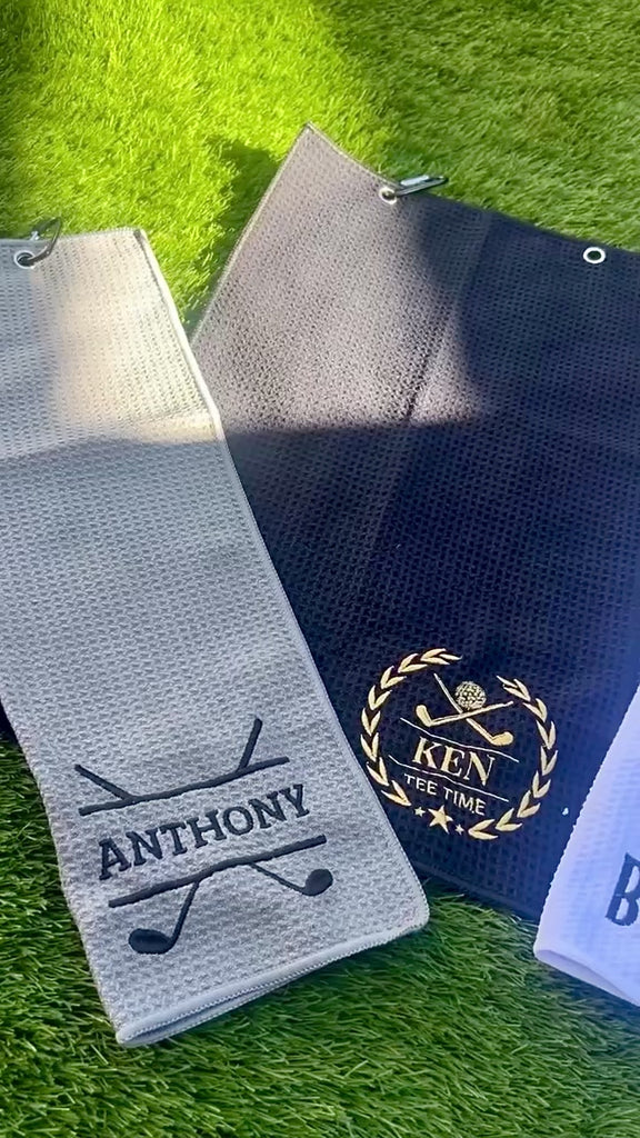 Personalised Embroidery Microfiber Golf Towel, Customised Name Logo Quick Dry Gym Waffle Towels, Sport, Workout, Golfer, Xmas Corporate Gift