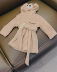 Custom Embroidered Fluffy Teddy Bear Ear Hooded Bathrobe for Kids