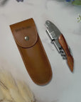 Personalised Wooden Handle Corkscrew & Leather Pouch Wine Set, Bottle Opener, Custom Logo Knife Foil Cutter, Corporate/ Groomsmen/ Dad Gift