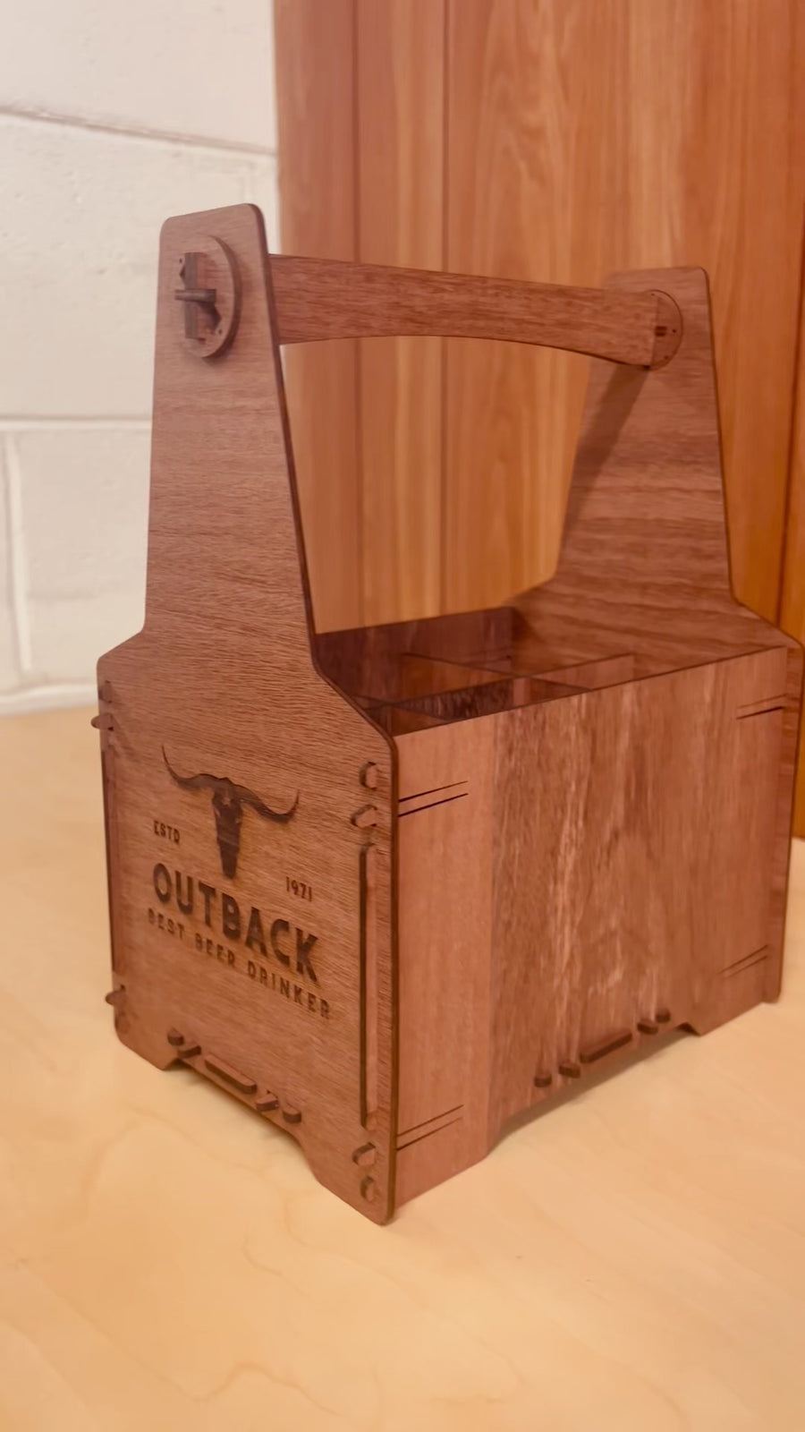 Custom Made Laser Cut & Engraved Wooden 6 Pack Beer Carrier, Personalised Wooden Name/ Logo Bottle Caddy Box, Father's Day, Groomsmen Gift for Him